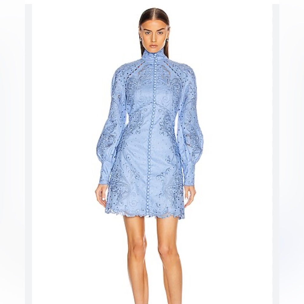 Zimmermann Super Eight Embroidered Mini Dress in Cornflower size 0